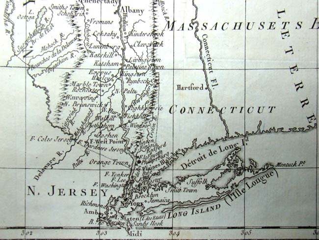 A Revolutionary War period map showing all the towns and forts from Long Island to Vermont published in 1782